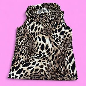 Notations Animal Print Cowl Neck Top